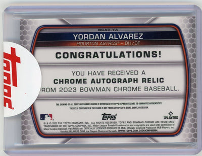 Yordan Alvarez 2023 Bowman Chrome autograph game-used jersey relic #'d 097/100