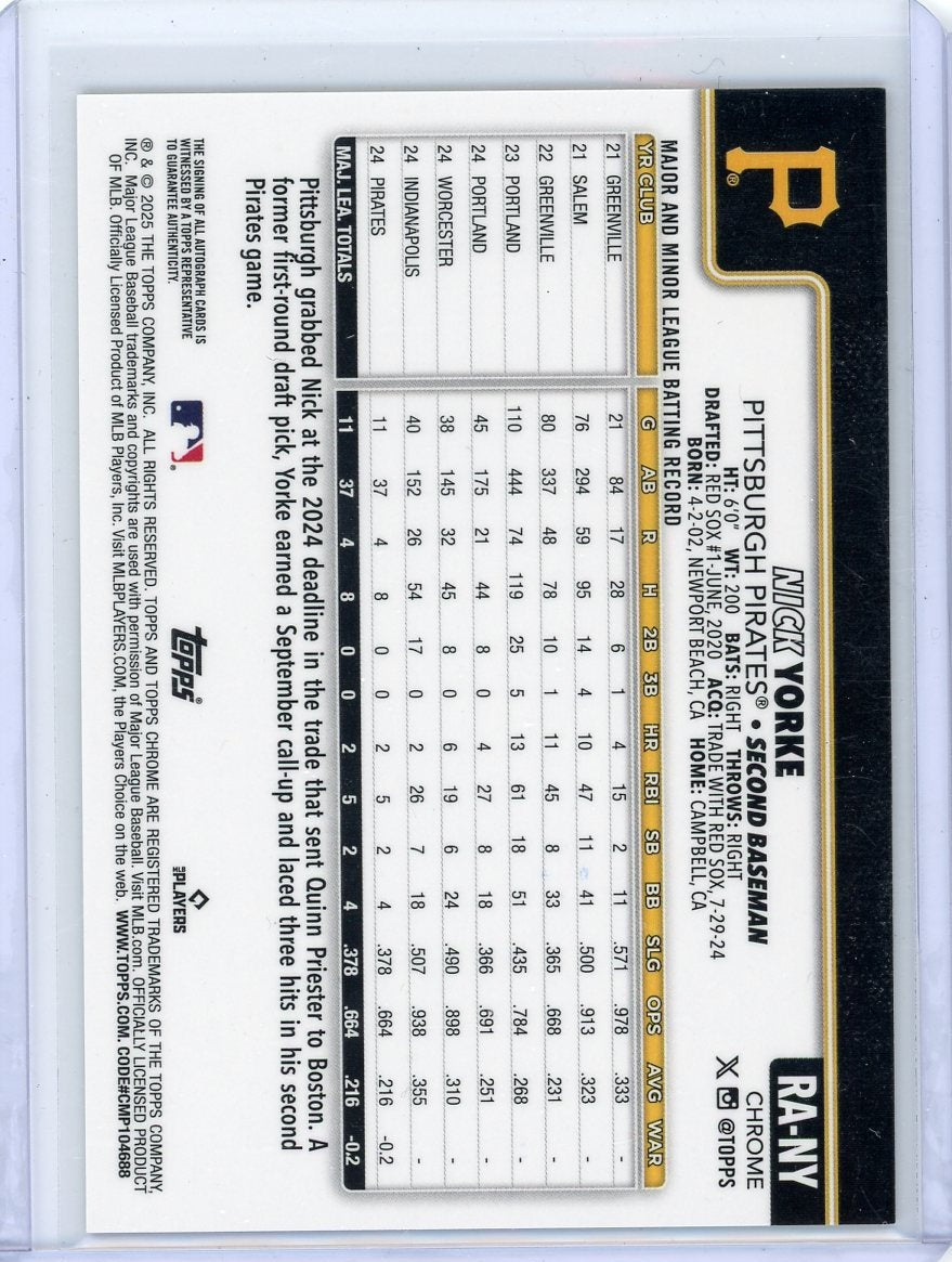 Nick Yorke 2025 Topps Chrome Update gold/orange lava lamp ref. autograph rookie card #'d 48/85