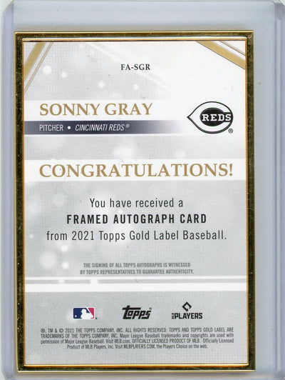 Sonny Gray 2021 Topps Gold Label Gold Frame autograph blue #'d 44/50