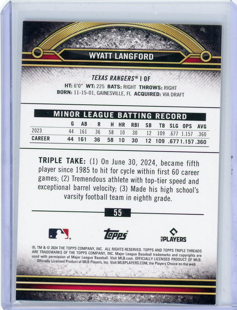 Wyatt Langford 2024 Topps Triple Threads rookie card gold 