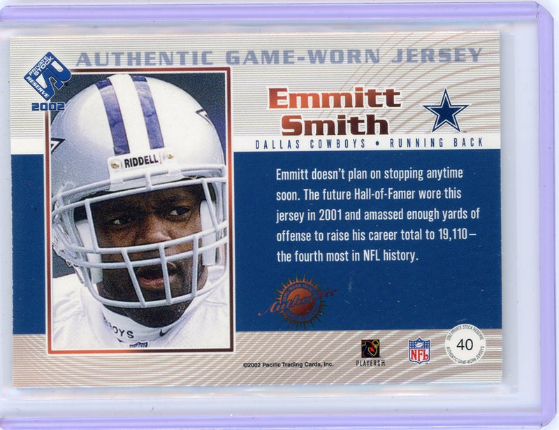 Emmitt Smith 2002 Pacific Private Stock Reserve auth. game-used jersey relic