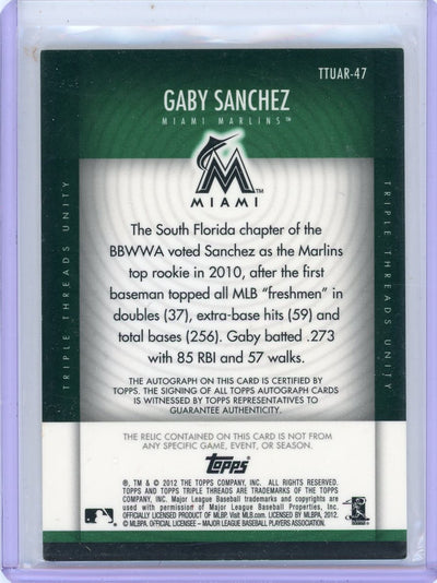 Gaby Sanchez 2012 Topps Triple Threads Unity relic autograph rookie card #'d 36/50