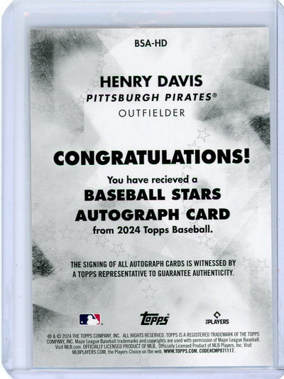 Henry Davis 2024 Topps Baseball Stars autograph rookie card
