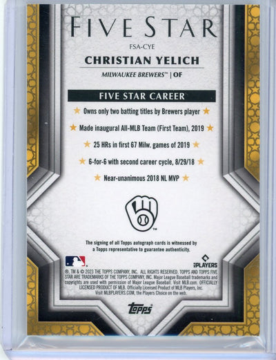 Christian Yelich 2023 Topps Five Star autograph aqua #'d 30/75