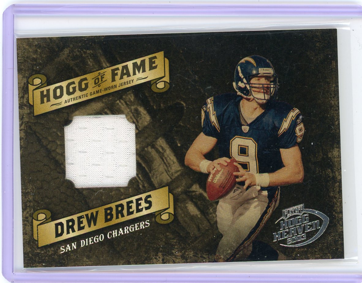 Drew Brees 2003 Playoff Hogg Heaven Hogg of Fame auth. game-used jersey relic #'d 74/75