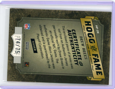 Drew Brees 2003 Playoff Hogg Heaven Hogg of Fame auth. game-used jersey relic #'d 74/75