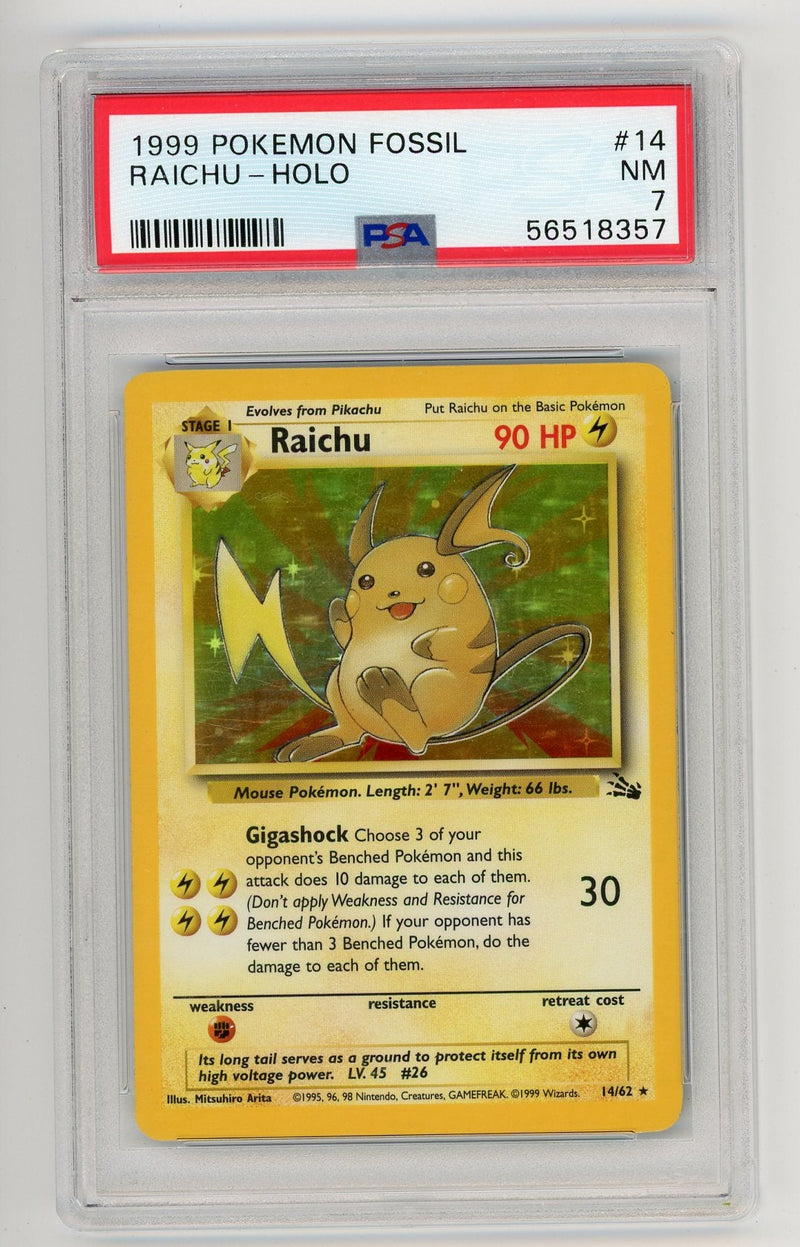 Raichu 1999 Pokemon Fossil rare holo 14/62 PSA 7