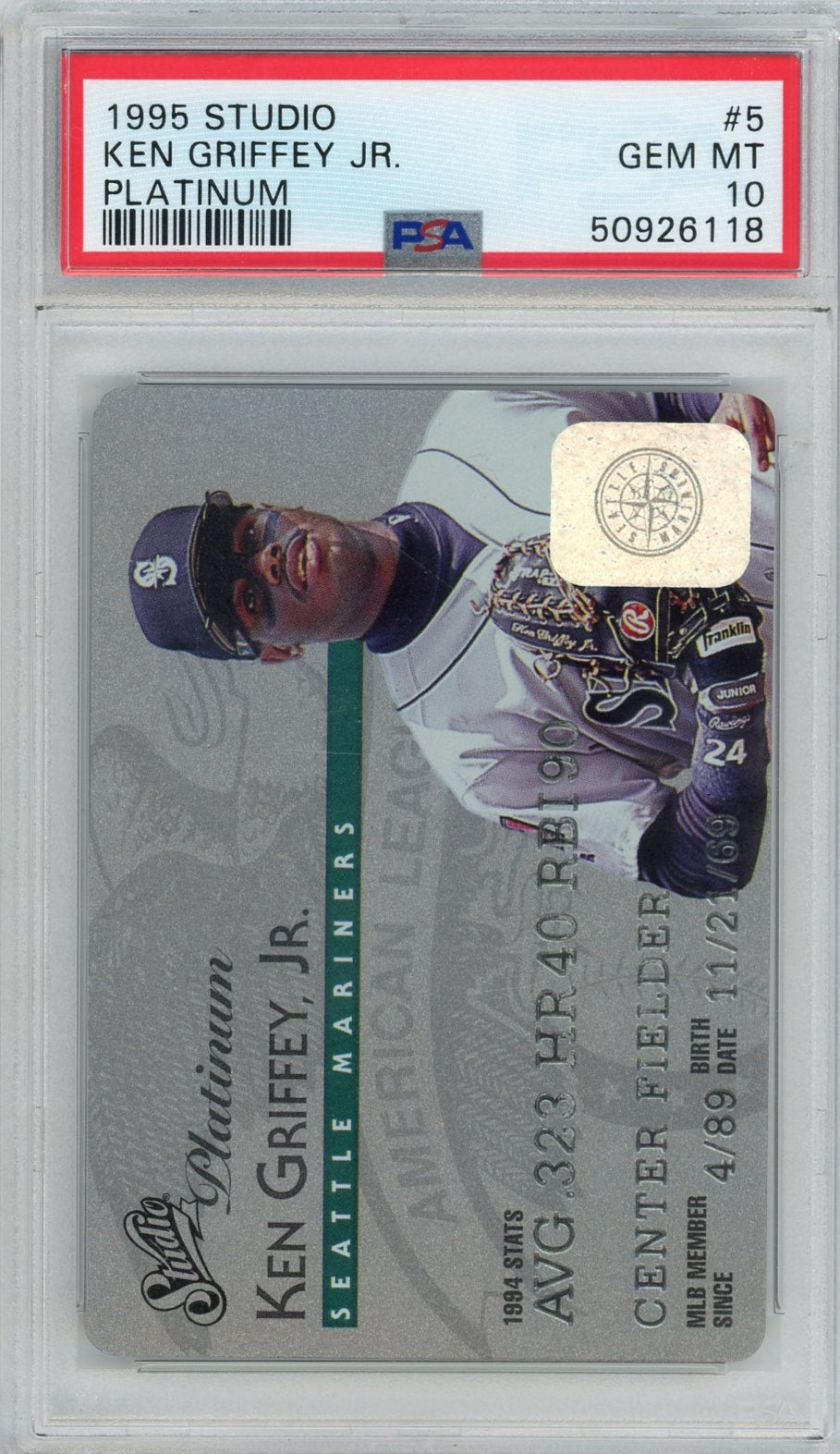 Ken Griffey Jr. 1995 Studio Platinum #5 PSA 10