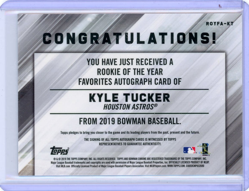 Kyle Tucker 2019 Bowman Chrome ROTY Favorite autograph rookie card 