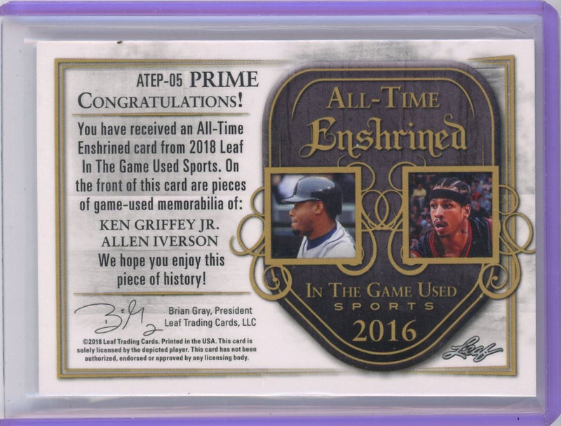 Ken Griffey Jr. / Allen Iverson 2018 Leaf All-Time Enshrined Dual Patch 