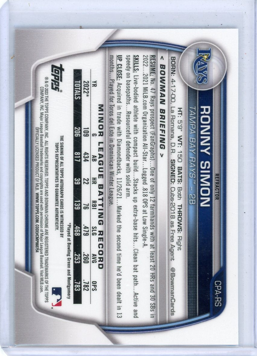 Ronny Simon 2023 1st Bowman Chrome autograph refractor #'d 310/499
