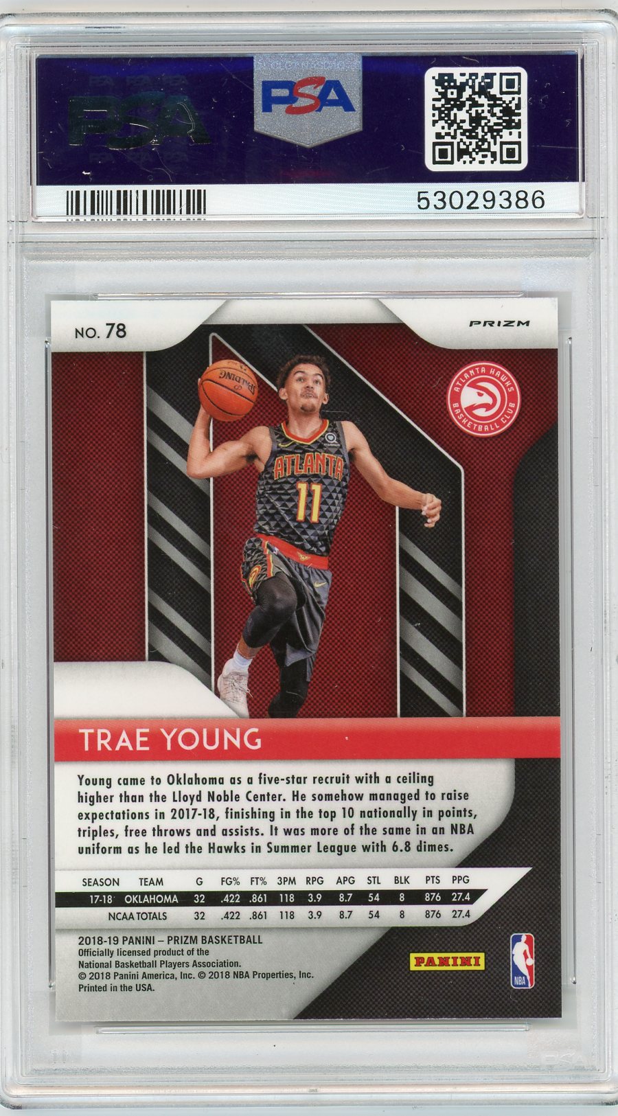 Trae Young 2018 Panini Prizm pink ice prizm rookie card PSA 10