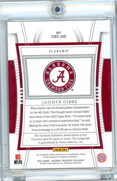 Jahmyr Gibbs 2023 Panini National Treasures Collegiate Rookie Patch Autograph #'d 35/39