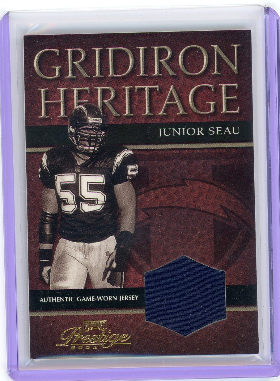 Junior Seau 2003 Playoff Prestige Gridiron Heritage auth. game-used jersey relic #'d 115/250
