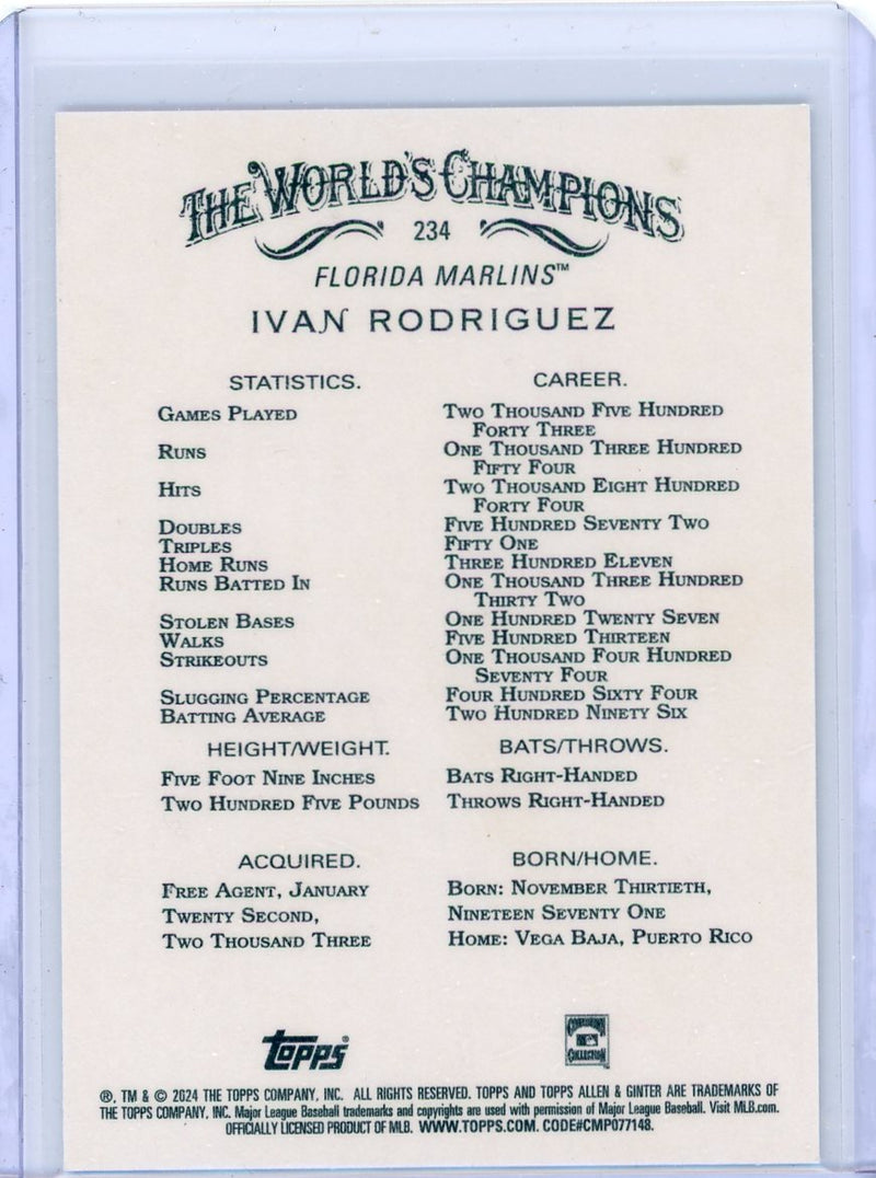 Ivan Rodriguez 2024 Topps Allen & Ginter Foil Filagree