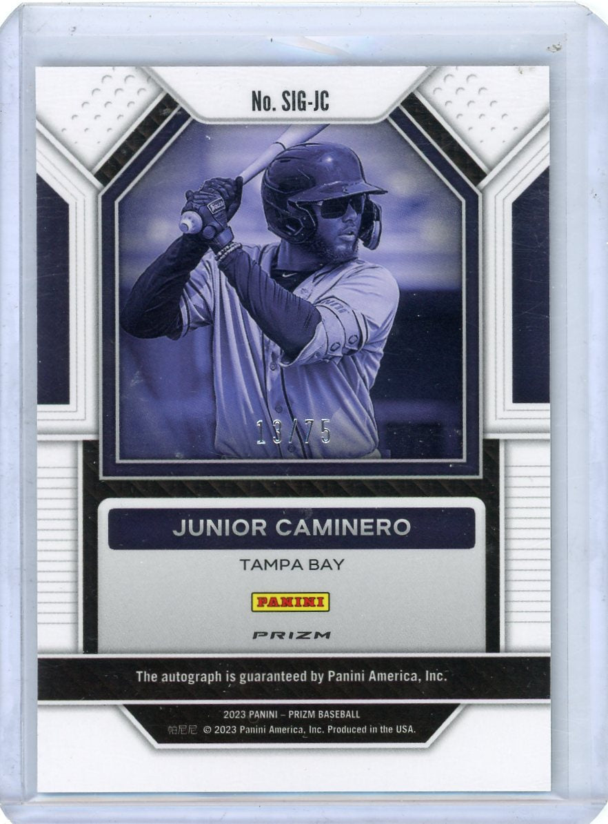 Junior Caminero 2023 Panini Prizm Signatures green scope prizm auto #'d 13/75
