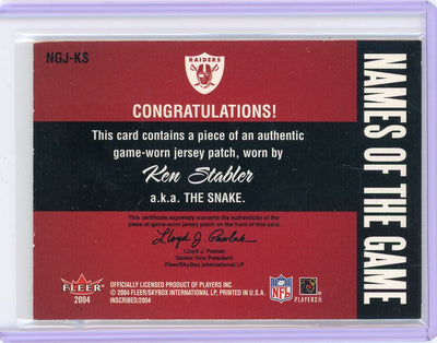 Ken Stabler 2004 Fleer Names of the Game auth. game-used jersey relic #'d 09/33