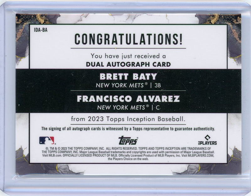 Francisco Alvarez Brett Baty 2023 Topps Inception dual autograph 