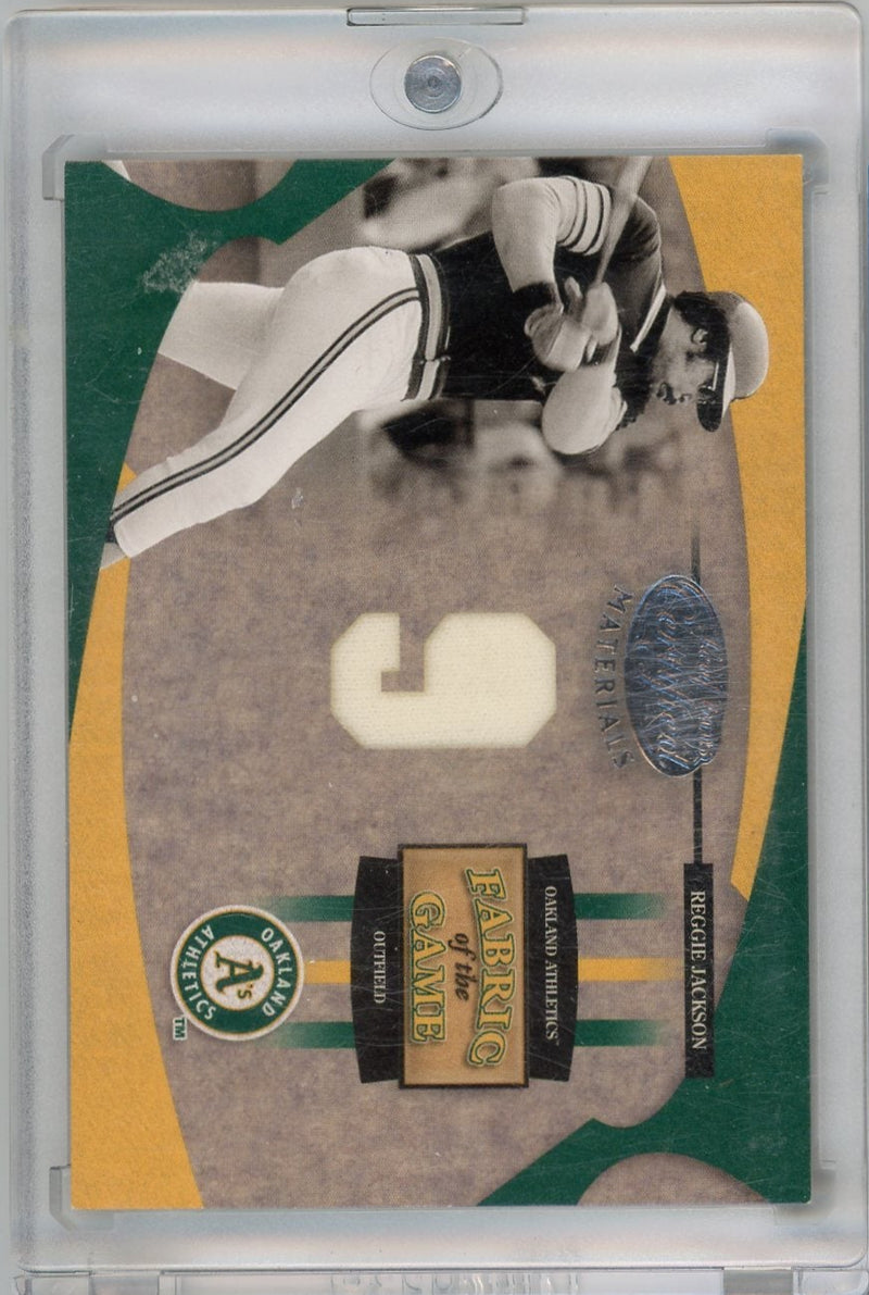 Reggie Jackson 2005 Donruss Leaf Certified Fabrics of the Game game-used jersey relic 