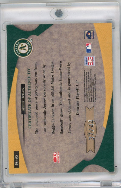 Reggie Jackson 2005 Donruss Leaf Certified Fabrics of the Game game-used jersey relic #'d 37/44