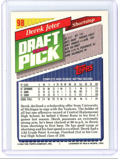 Derek Jeter 1993 Topps Draft Pick rookie card