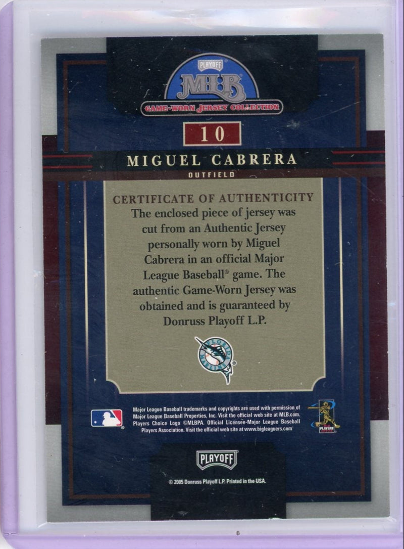 Miguel Cabrera 2005 Donruss Playoff Prestige game-used jersey relic