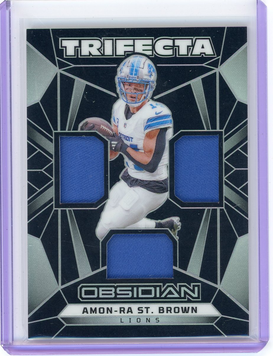 Amon-Ra St. Brown 2024 Panini Obsidian Trifecta triple relic
