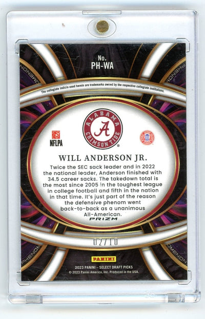 Will Anderson Jr. 2023 Panini Select Draft Phenomenon gold prizm rookie card #'d 02/10