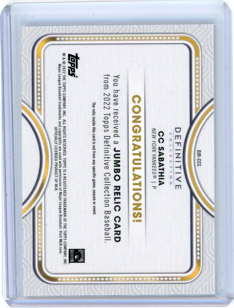 CC Sabathia 2022 Topps Definitive Collection Jumbo Relic 