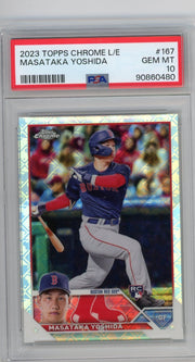 Masataka Yoshida 2023 Topps Chrome Logofractor rookie card PSA 10