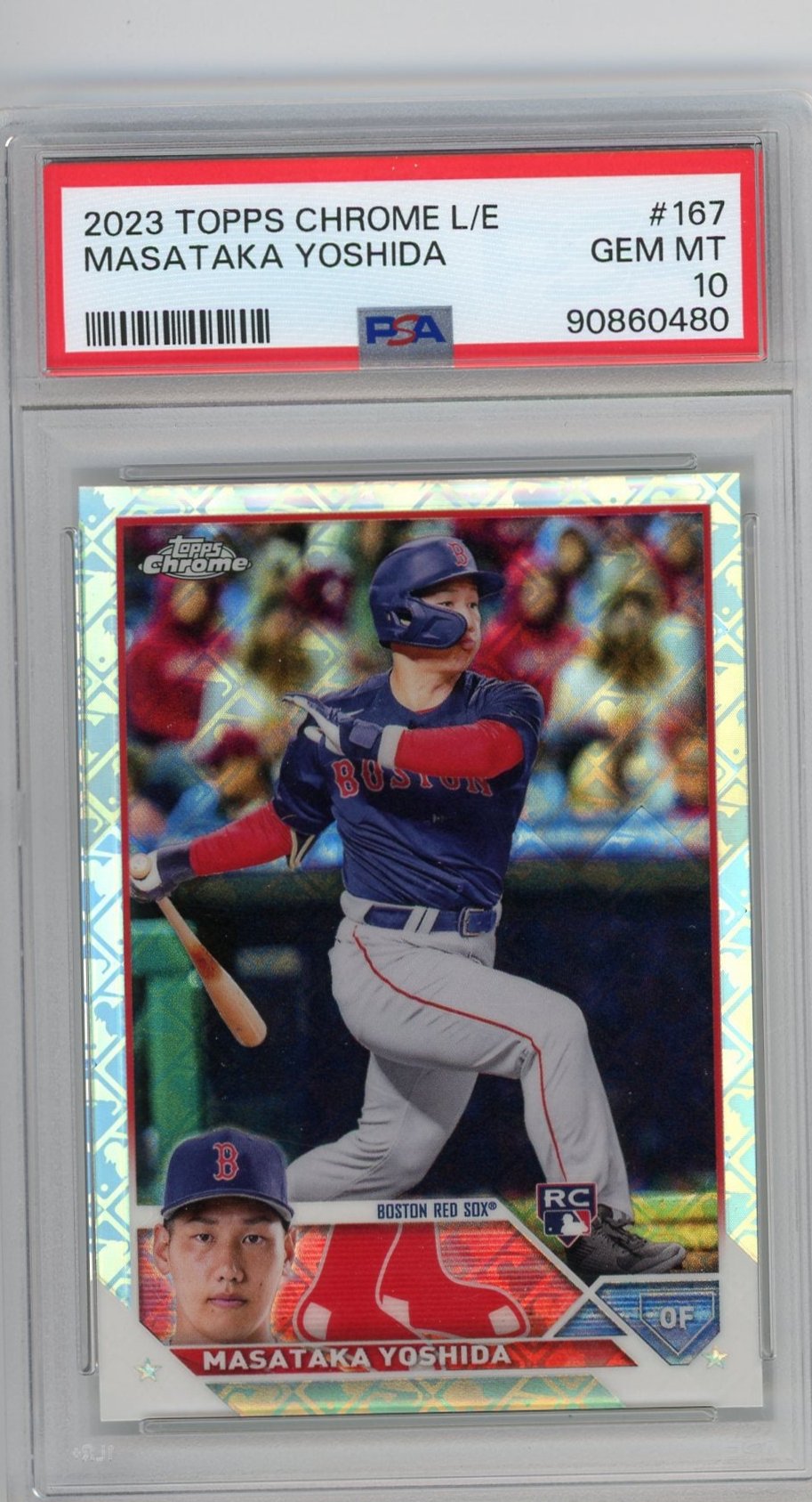 Masataka Yoshida 2023 Topps Chrome Logofractor rookie card PSA 10