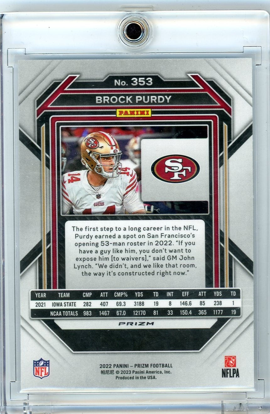 Brock Purdy 2022 Panini Prizm Silver Prizm Rookie Card #353