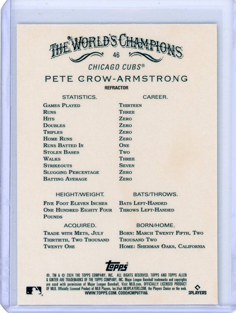 Pete Crow-Armstrong 2024 Topps Allen & Ginter Chrome refractor rookie card