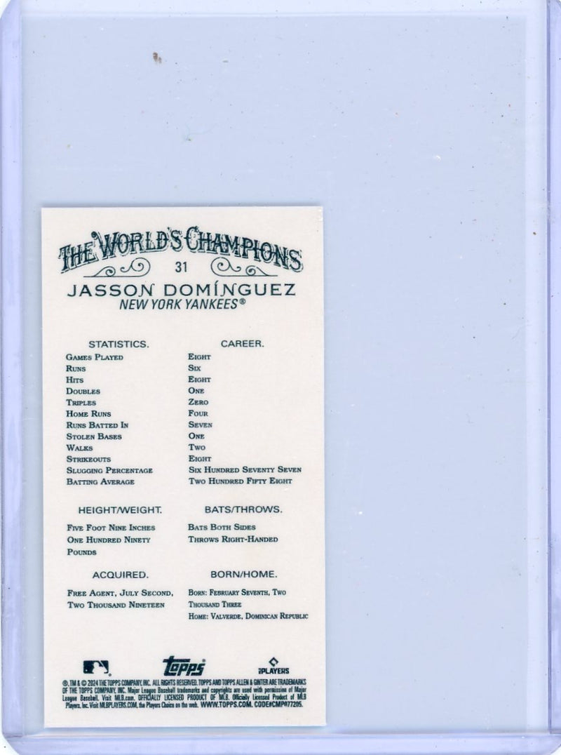 Jasson Dominguez 2024 Topps Allen & Ginter mini rookie card