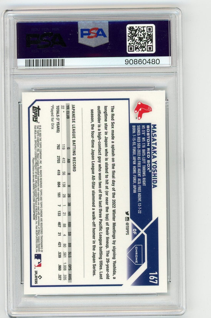 Masataka Yoshida 2023 Topps Chrome Logofractor rookie card PSA 10