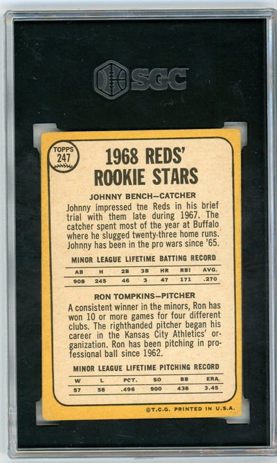 Johnny Bench 1968 Topps Rookie #247 SGC 4