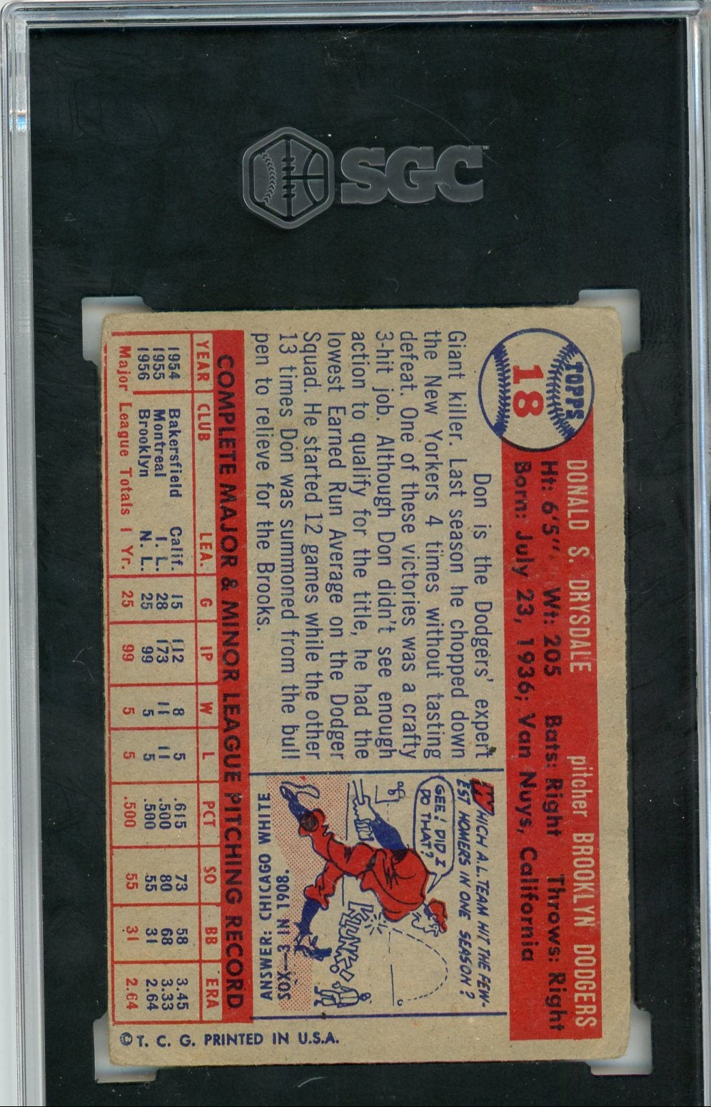 Don Drysdale 1957 Topps #18 SGC 1.5