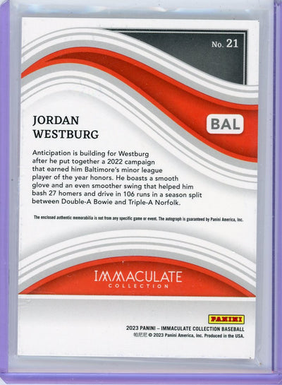 Jordan Westburg 2023 Panini Immaculate Prospect RPA #'d 47/49