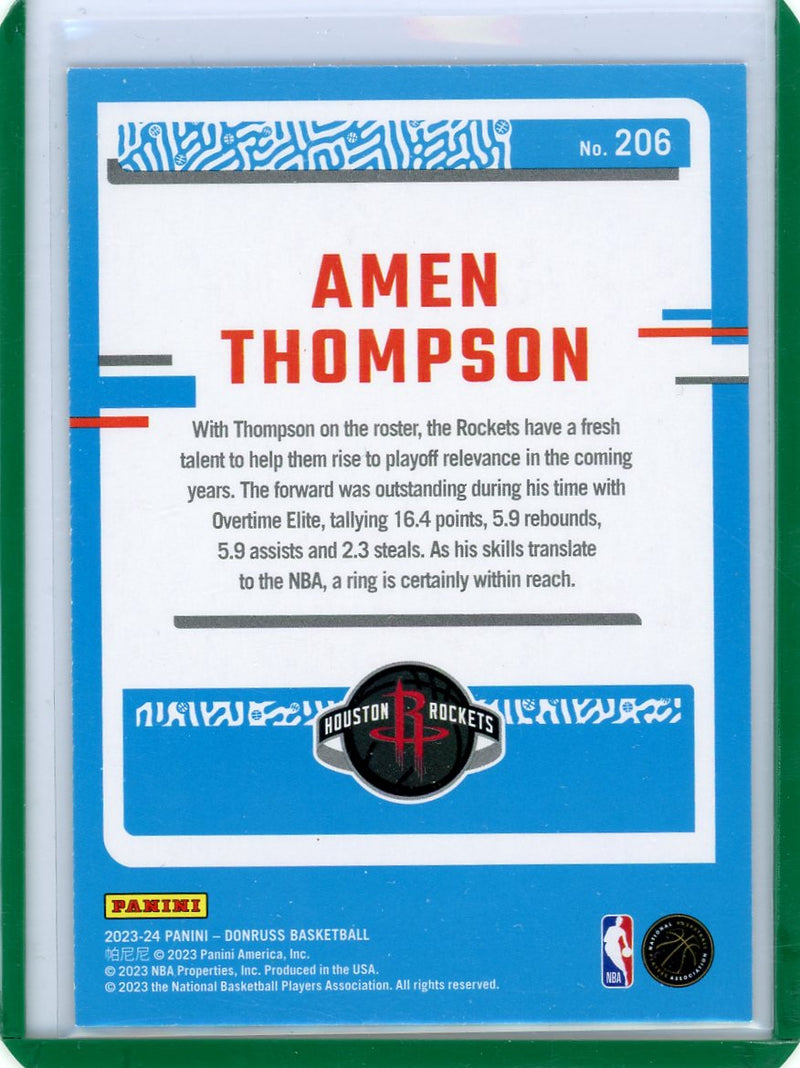 Amen Thompson 2023-2024 Panini Donruss green laser rookie card