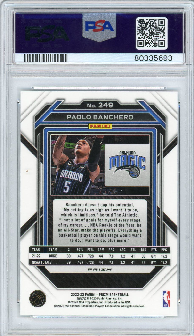 Paolo Banchero 2022 Panini Prizm hyper prizm rookie card PSA 10