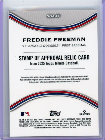 Freddie Freeman 2025 Topps Tribute Stamp of Approval game-used relic blue #'d 006/150