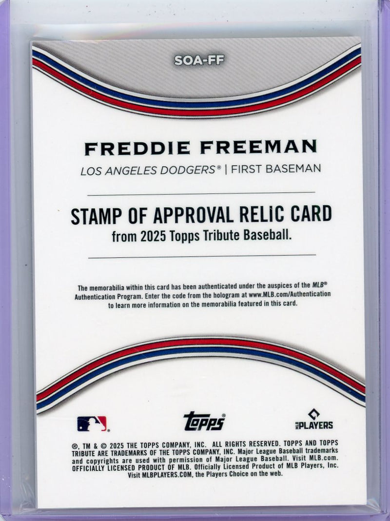 Freddie Freeman 2025 Topps Tribute Stamp of Approval game-used relic blue 
