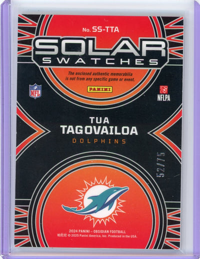 Tua Tagovailoa 2024 Panini Obsidian Solar Swatches relic red prizm #'d 52/75