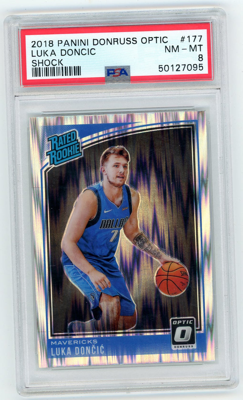 Luka Doncic 2018 Panini Donruss Optic Shock Rated Rookie PSA 8