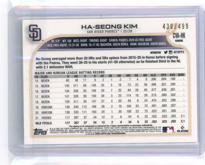 Ha-Seong Kim 2022 Topps Chrome autograph refractor #'d 430/499