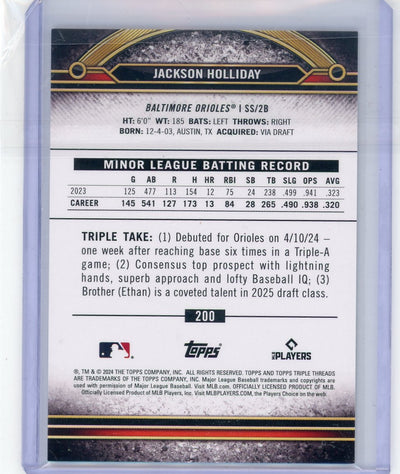 Jackson Holliday 2024 Topps Triple Threads rookie card