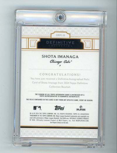 Shota Imanaga 2024 Topps Definitive Collection Autographed Relic rookie card #'d 10/10