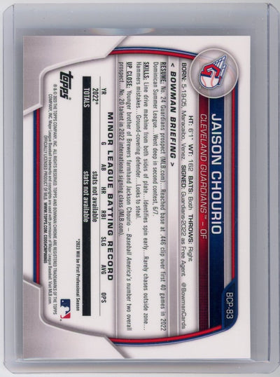 Jaison Chourio 2023 Bowman Chrome Prospects Rose Gold Refractor #'d 03/10