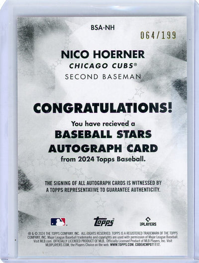 Nico Hoerner 2024 Topps Baseball Stars autograph #'d 064/199