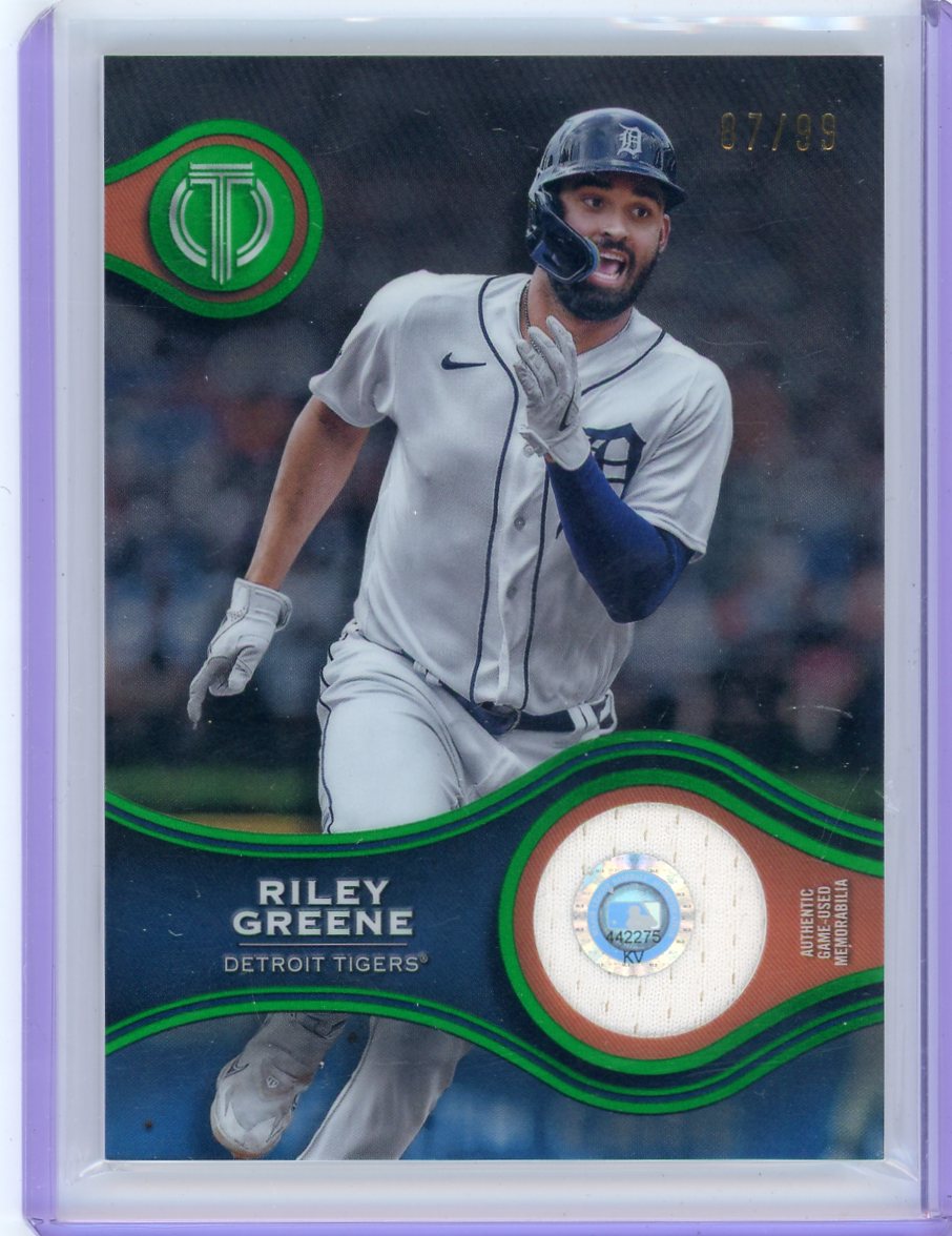Riley Greene 2025 Topps Tribute Stamp of Approval relic green #'d 87/99